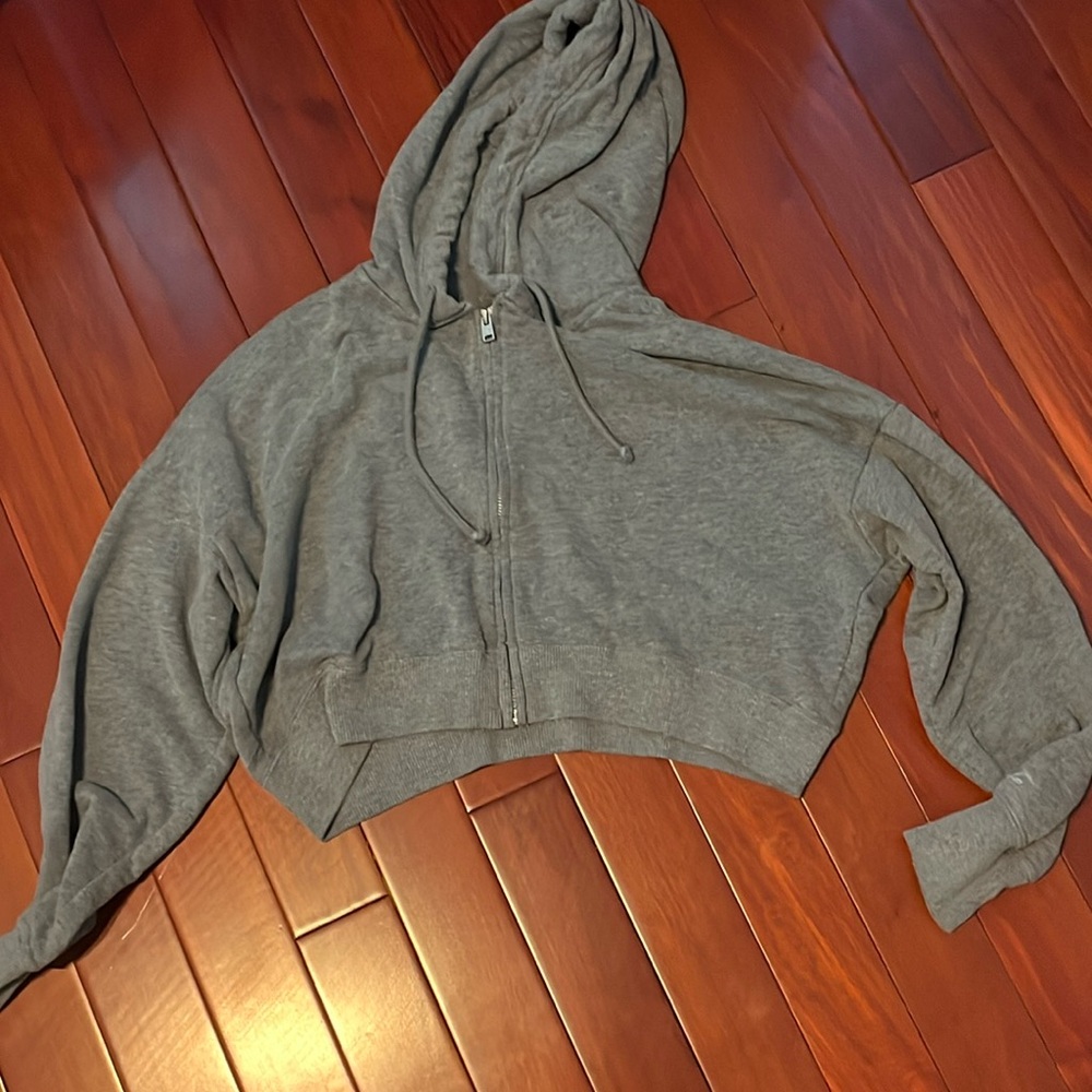 Heather grey Hollister cropped zip up